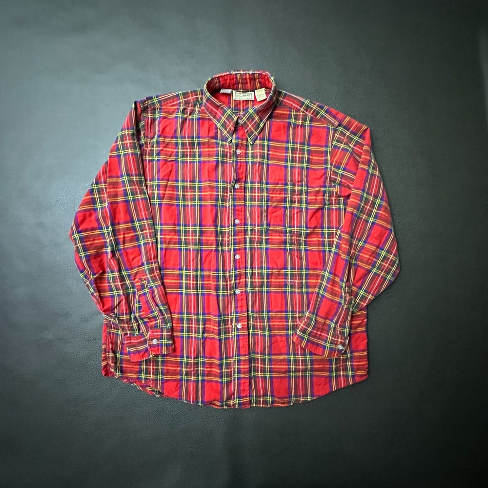 Vtg LL Bean Shirt Mens XL Red Plaid Flannel Made in USA 1990s Indie Skate Cotton